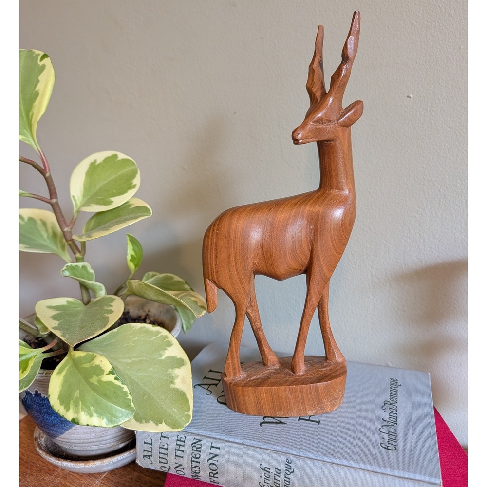 Vintage Heart of Africa Hand Carved Wood Gazelle Impala Antelope Figurine 9.75"